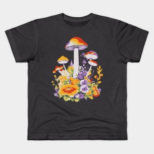 Cottagecore Mushrooms And Flowers Kids T-Shirt